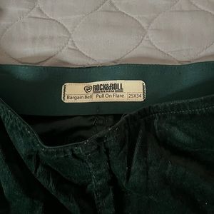 green bell bottoms , velvet material, size 25